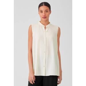 Eileen Fisher Georgette silk long top tunic sleeveless L beige